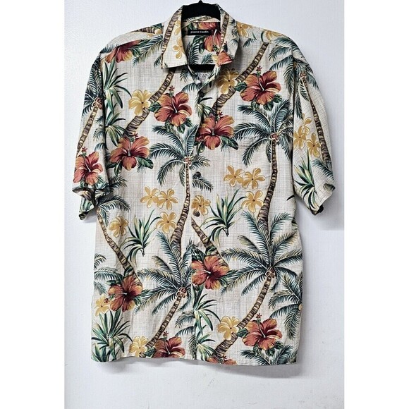 PIERRE CARDIN Button-Up Lightweight Front Pocket Men Hawaiian Shirt (L) - Picture 1 of 4